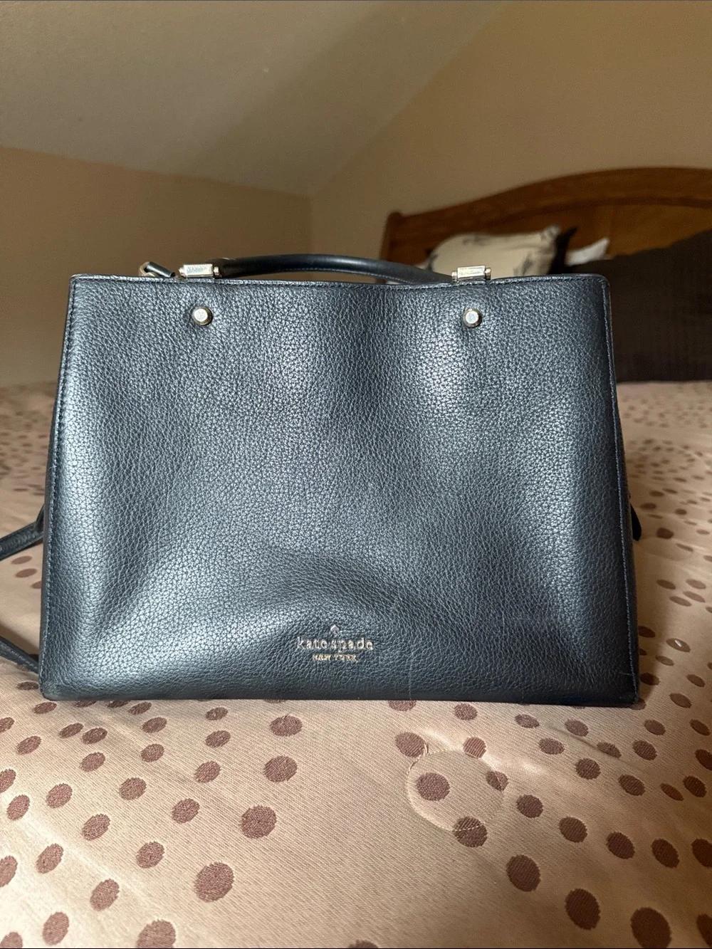 kate spade Black Pebbled Leather Satchel with Top Handles & Crossbody Strap